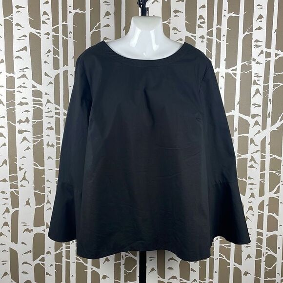 Worthington Boho 70s Style Bell Sleeve Stretch Poplin Blouse 1X Black - Picture 1 of 5